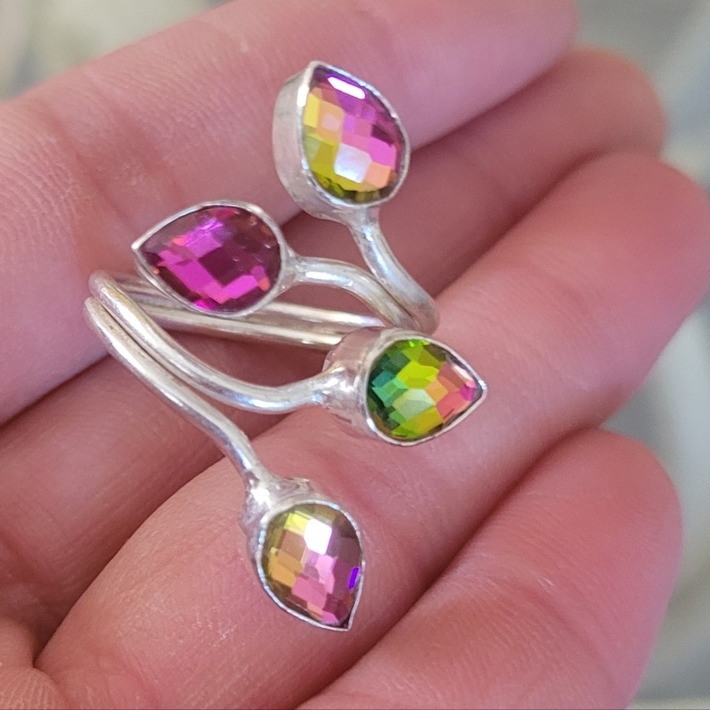 💗Mystic Topaz Wrap Sterling Silver Ring 925